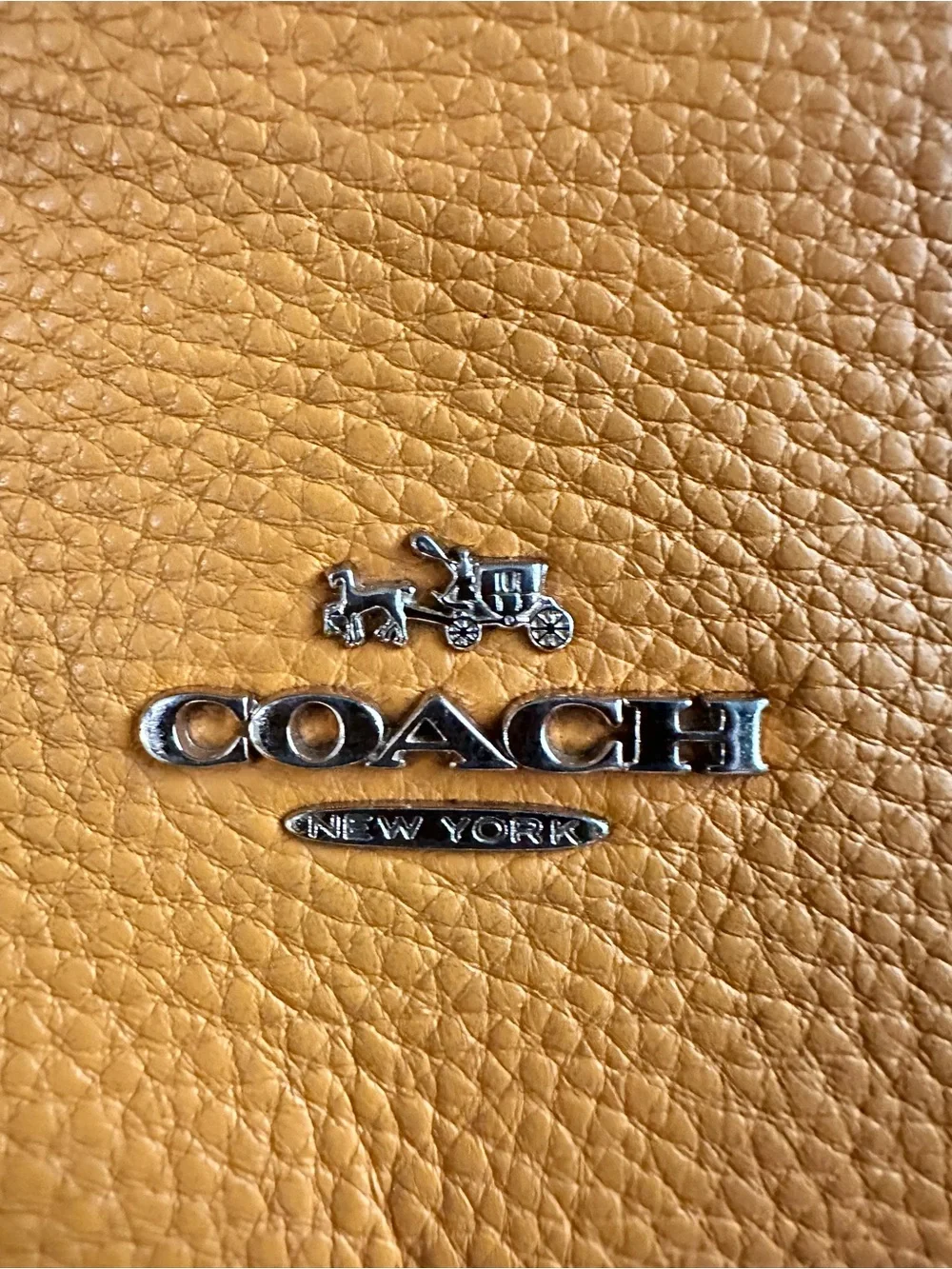 Coach Carrie Pebbled Leather Crossbody and chain handle in Mustard Yellow